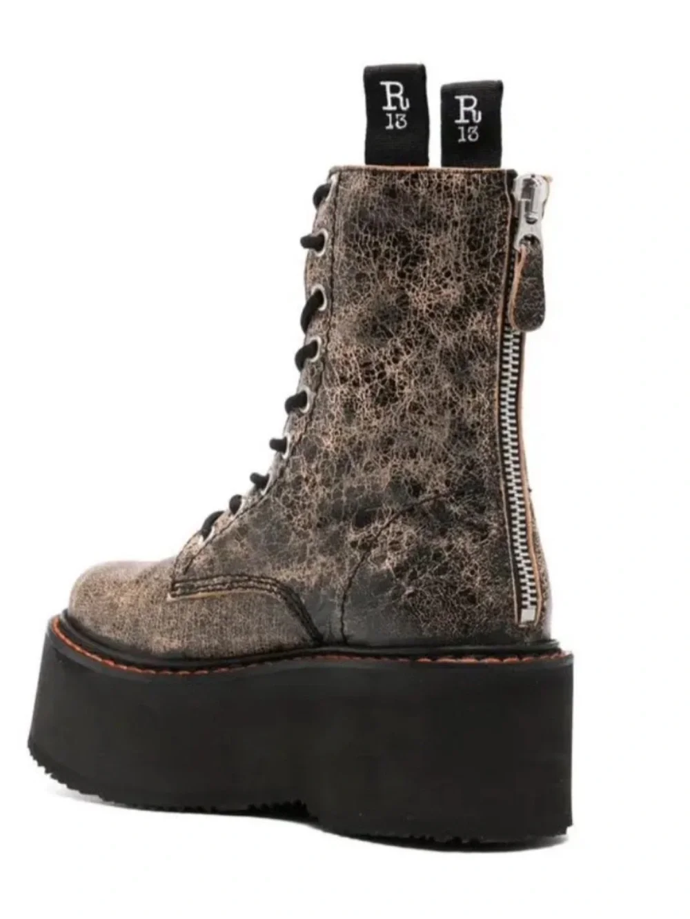 R13 Women's Metallic Distressed Double Platform Combat Boot - Grey
